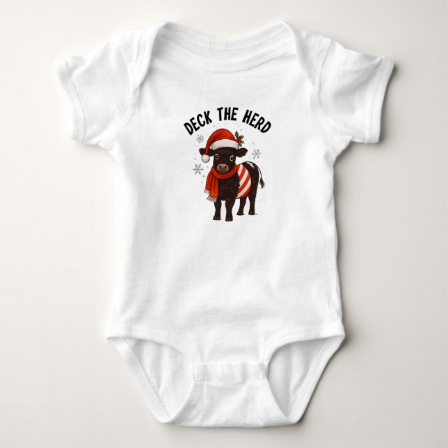 Christmas Baby Beltie Farmer Belted Galloway Cow T Shirt (Framsida)