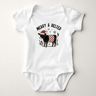 Christmas Baby Beltie Farmer Belted Galloway Cow T Shirt