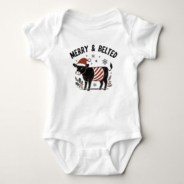 Christmas Baby Beltie Farmer Belted Galloway Cow T Shirt (Framsida)
