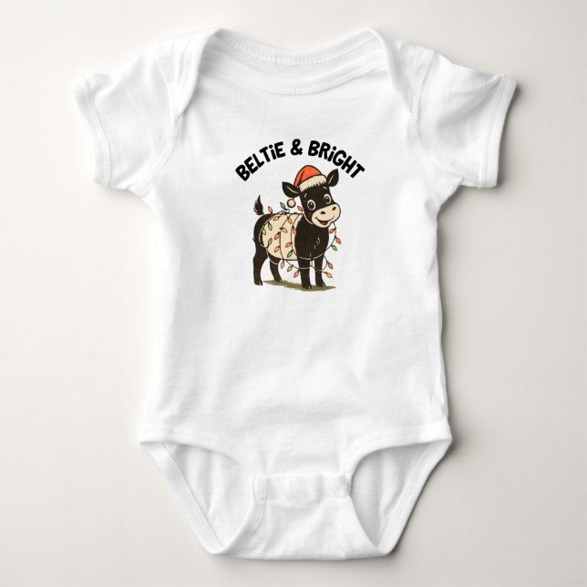 Christmas Baby Beltie Farmer Belted Galloway Cow T Shirt (Framsida)