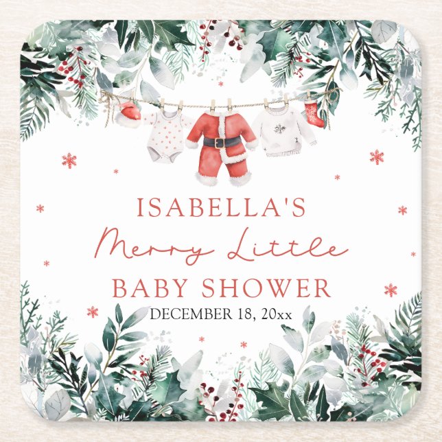 Christmas Baby Clothes Merry Little Baby Shower Underlägg Papper Kvadrat (Framsidan)
