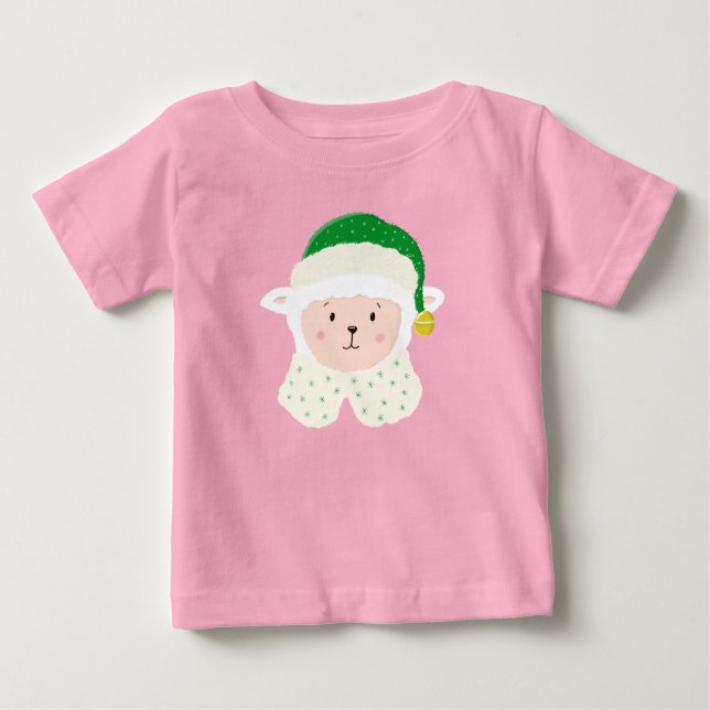 Christmas Baby Sheep Wearing Elf Hat T Shirt (Framsida)