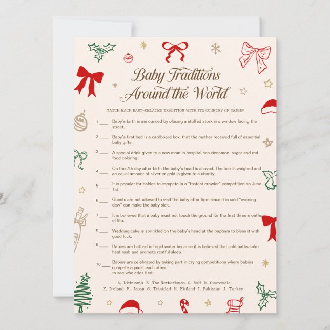 Christmas Baby Shower Baby Traditions Game Card Inbjudningar (Framsida)