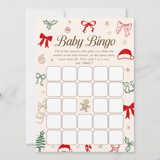 Christmas Baby Shower Bingo Game Downloadable Card Inbjudningar (Framsida)