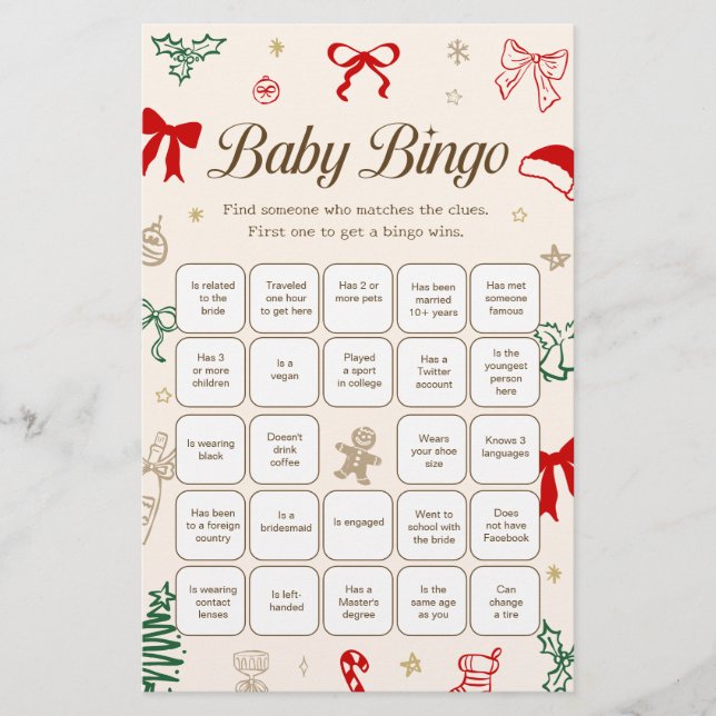 Christmas Baby Shower Find the Guest Bingo Game (Framsida)