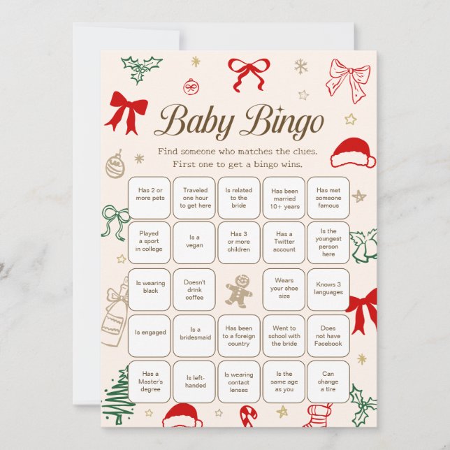 Christmas Baby Shower Find the Guest Downloadable  Inbjudningar (Framsida)