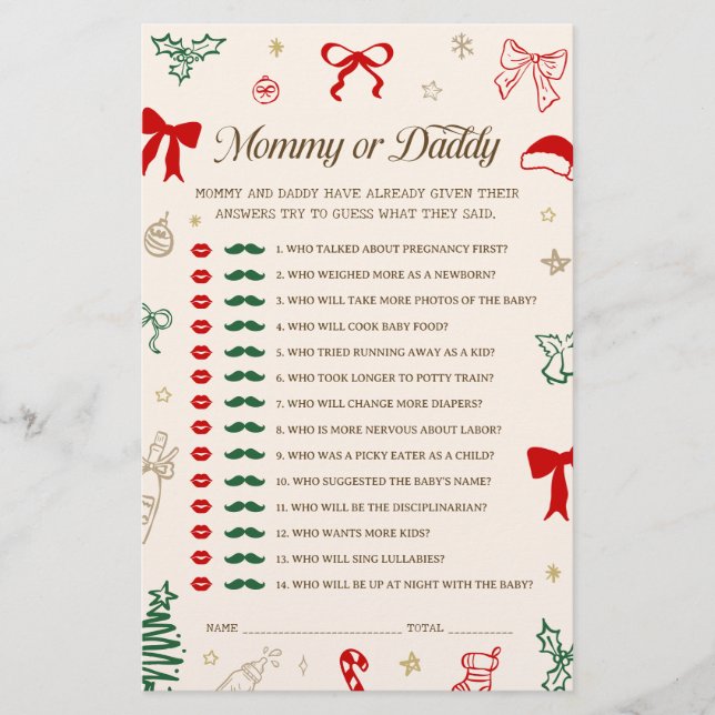 Christmas Baby Shower Guess Mommy or Daddy Game (Framsida)