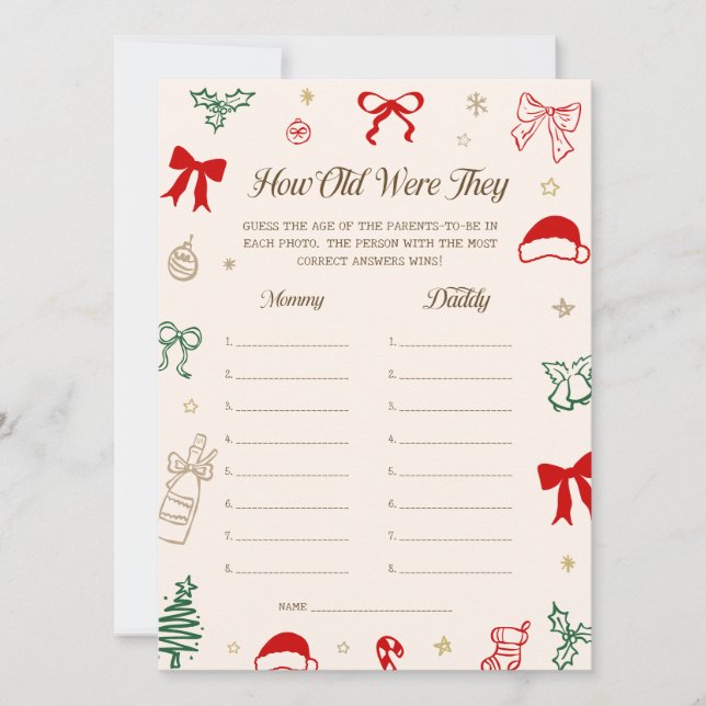Christmas Baby Shower Guess the Age Game Card Inbjudningar (Framsida)