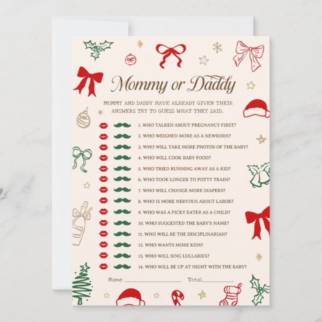 Christmas Baby Shower Guess Who Game DOWNLOADABLE  Inbjudningar (Framsida)