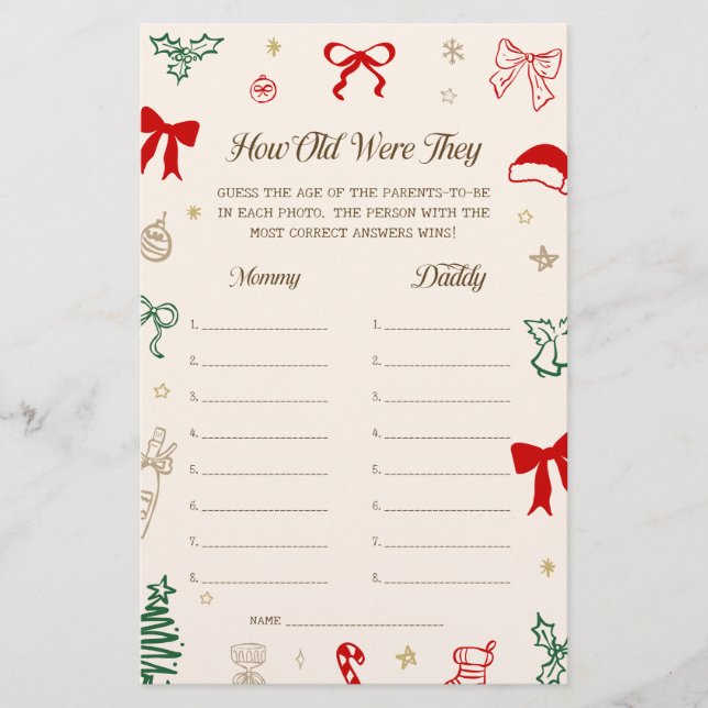 Christmas Baby Shower How Old Were They Game (Framsida)