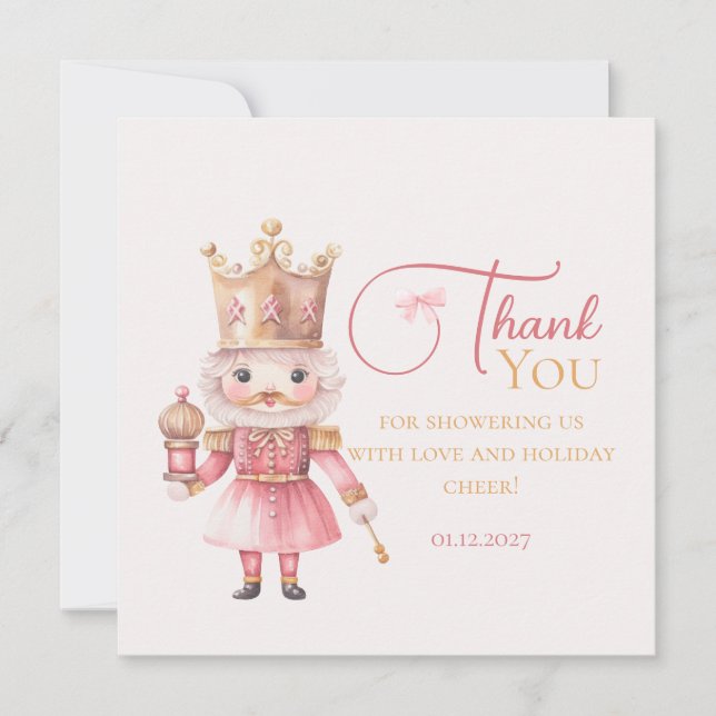 Christmas Baby Shower Pink Nutcracker Thank You Tack Kort (Framsida)
