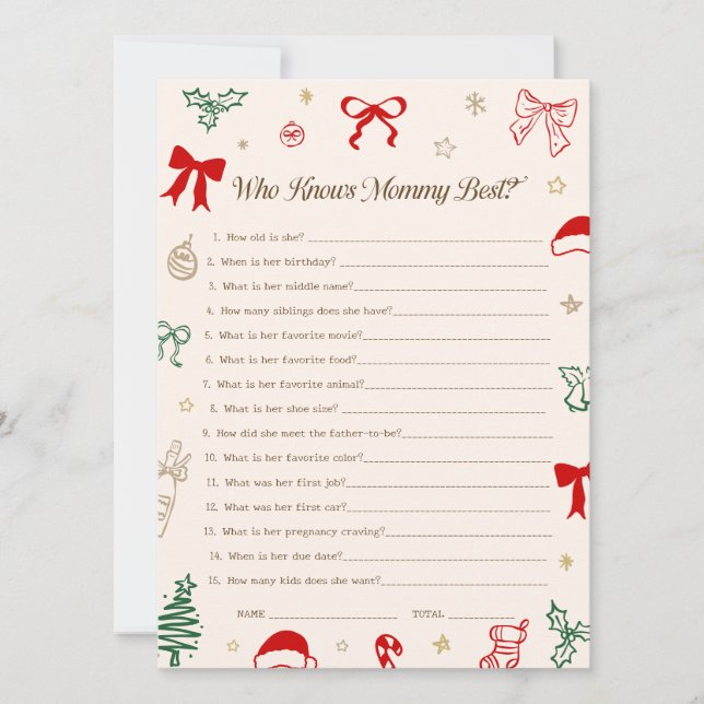Christmas Baby Shower Who knows Mommy best Card Inbjudningar (Framsida)