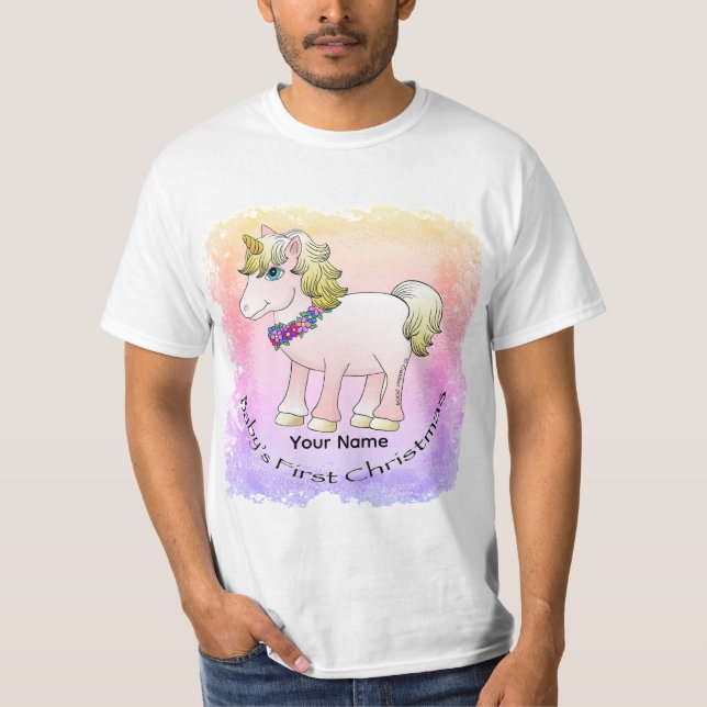 Christmas Baby Unicorn T Shirt (Framsida)