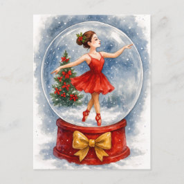 Christmas Ballerina Snow Globe Postcard Helg Vykort