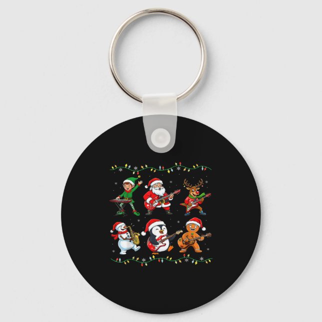 Christmas Band Santa Elf Reindeer Guitar Rock And  Nyckelring (Framsida)