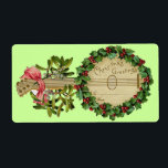 CHRISTMAS BANJO MED MISTLETOES OCH HOLLY BERRIES FRAKTSEDEL<br><div class="desc">Utformning av elegantens dekorativa vintage för presentetiketter.</div>