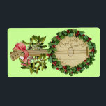 CHRISTMAS BANJO MED MISTLETOES OCH HOLLY BERRIES FRAKTSEDEL<br><div class="desc">Utformning av elegantens dekorativa vintage för presentetiketter.</div>