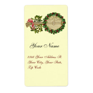 CHRISTMAS BANJO MED MISTLETOES OCH HOLLY BERRIES FRAKTSEDEL