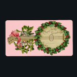 CHRISTMAS BANJO MED MISTLETOES OCH HOLLY BERRIES FRAKTSEDEL<br><div class="desc">Utformning av elegantens dekorativa vintage för presentetiketter.</div>