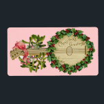 CHRISTMAS BANJO MED MISTLETOES OCH HOLLY BERRIES FRAKTSEDEL<br><div class="desc">Utformning av elegantens dekorativa vintage för presentetiketter.</div>