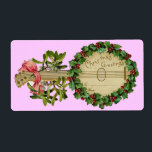 CHRISTMAS BANJO MED MISTLETOES OCH HOLLY BERRIES FRAKTSEDEL<br><div class="desc">Utformning av elegantens dekorativa vintage för presentetiketter.</div>
