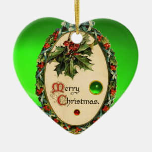 CHRISTMAS BANJO MED MISTLETOES OCH HOLLY BERRIES JULGRANSPRYDNAD KERAMIK