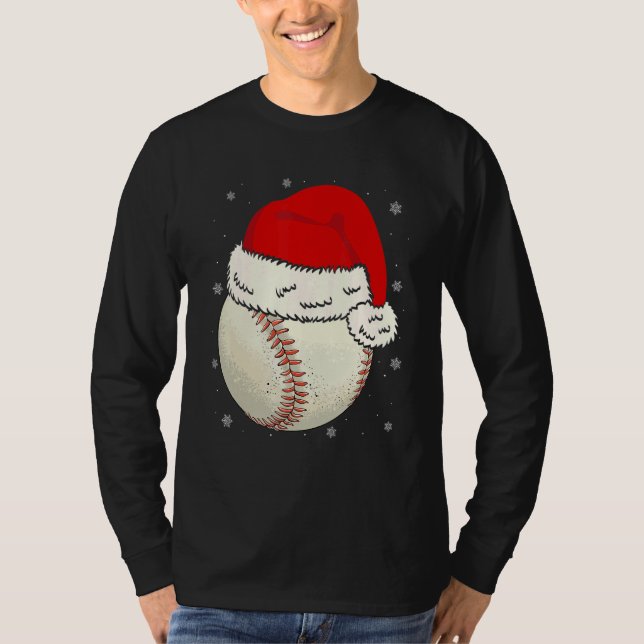 Christmas Baseball Ball Santa Hat Xmas Boys Catche T Shirt (Framsida)