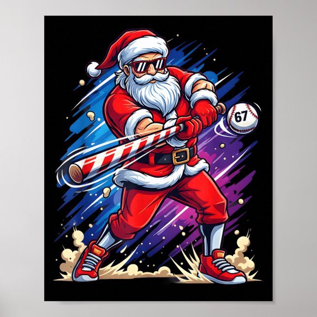 Christmas Baseball Funny Santa Game Day Xmas Boys  Poster (Framsidan)