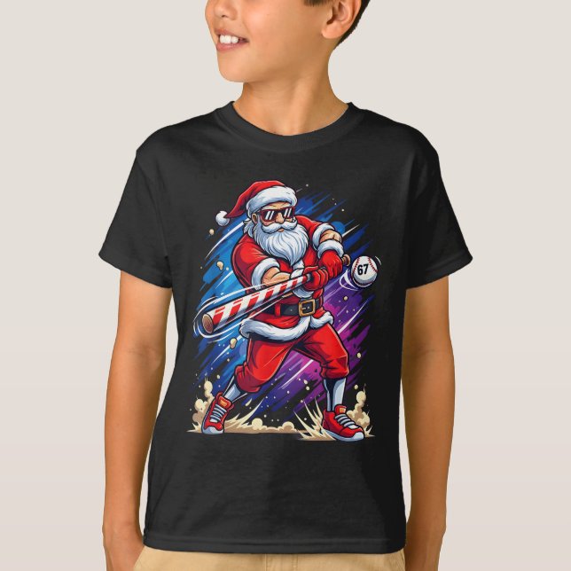 Christmas Baseball Funny Santa Game Day Xmas Boys  T Shirt (Framsida)