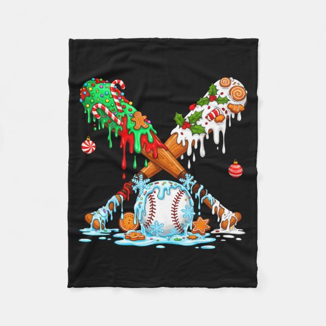 Christmas Baseball Ice Cream Drip Candy Game Day B Fleecefilt (Framsidan)