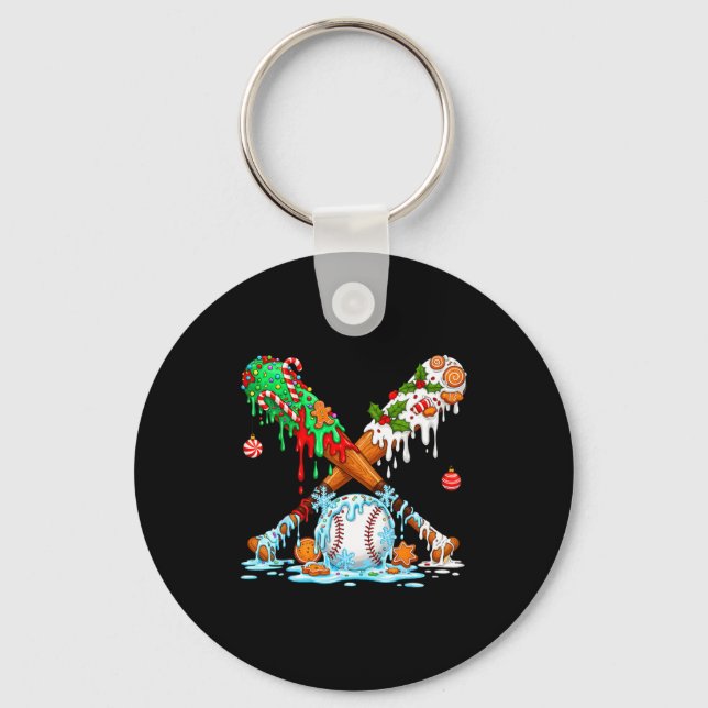 Christmas Baseball Ice Cream Drip Candy Game Day B Nyckelring (Framsida)