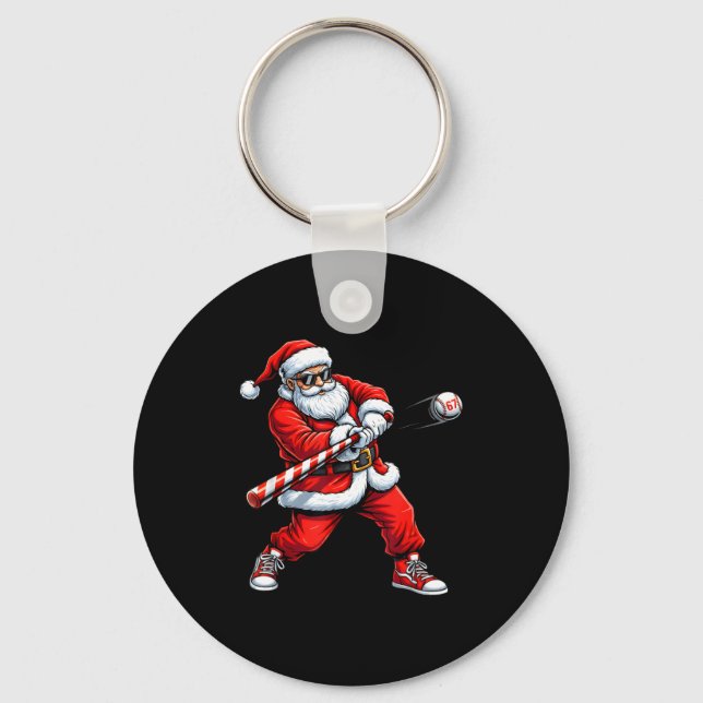 Christmas Baseball Player Santa Funny Xmas Boys Me Nyckelring (Framsida)