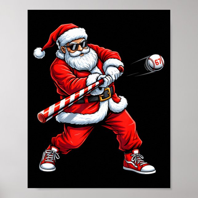 Christmas Baseball Player Santa Funny Xmas Boys Me Poster (Framsidan)