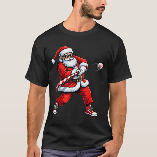 Christmas Baseball Player Santa Funny Xmas Boys Me T Shirt (Framsida)