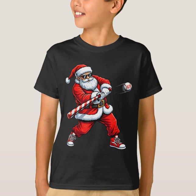 Christmas Baseball Player Santa Funny Xmas Boys Me T Shirt (Framsida)