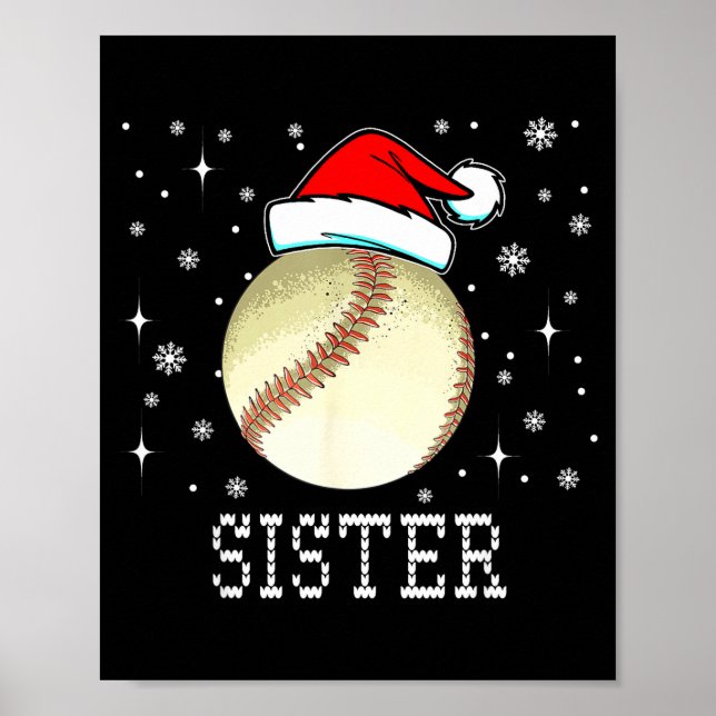 Christmas Baseball Sister Xmas Santa Hat Kids Boys Poster (Framsidan)