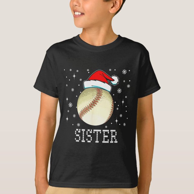 Christmas Baseball Sister Xmas Santa Hat Kids Boys T Shirt (Framsida)