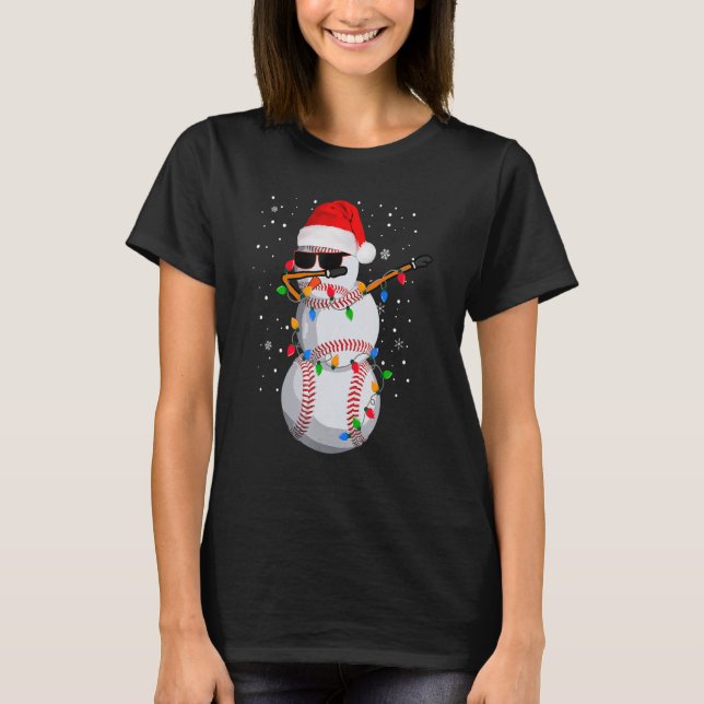 Christmas Baseball Snowman Dabbing Pajamas For Boy T Shirt (Framsida)