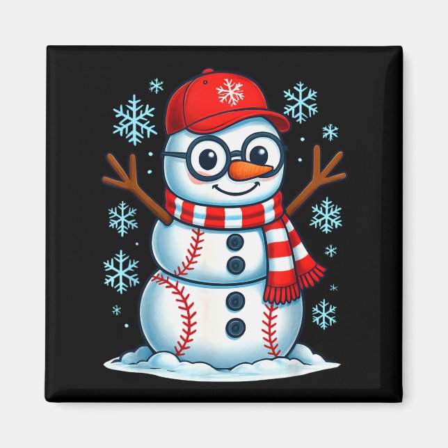 Christmas Baseball Snowman Xmas Pajamas Women Men  Magnet (Framsidan)