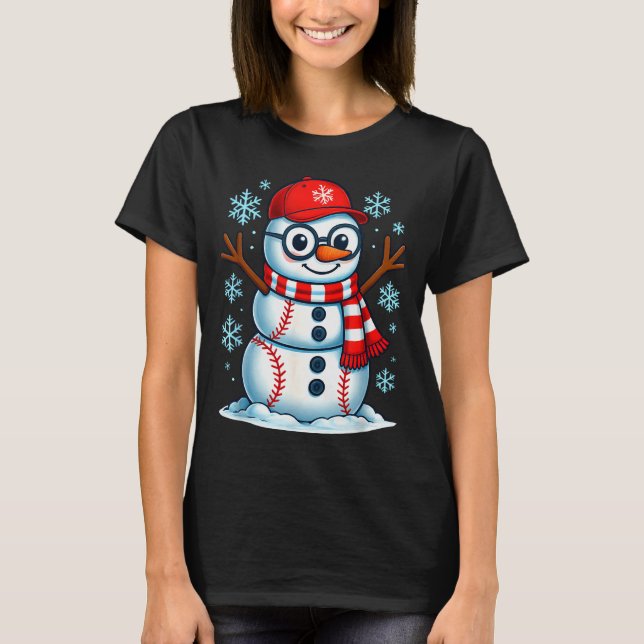 Christmas Baseball Snowman Xmas Pajamas Women Men  T Shirt (Framsida)