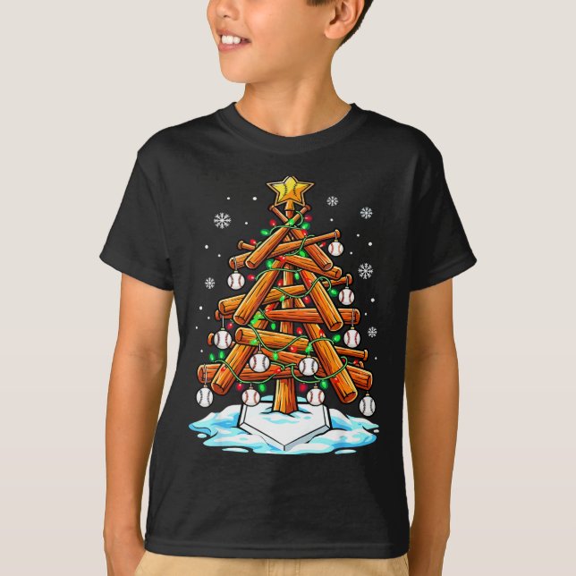 Christmas Baseball Tree Lights Xmas  T Shirt (Framsida)