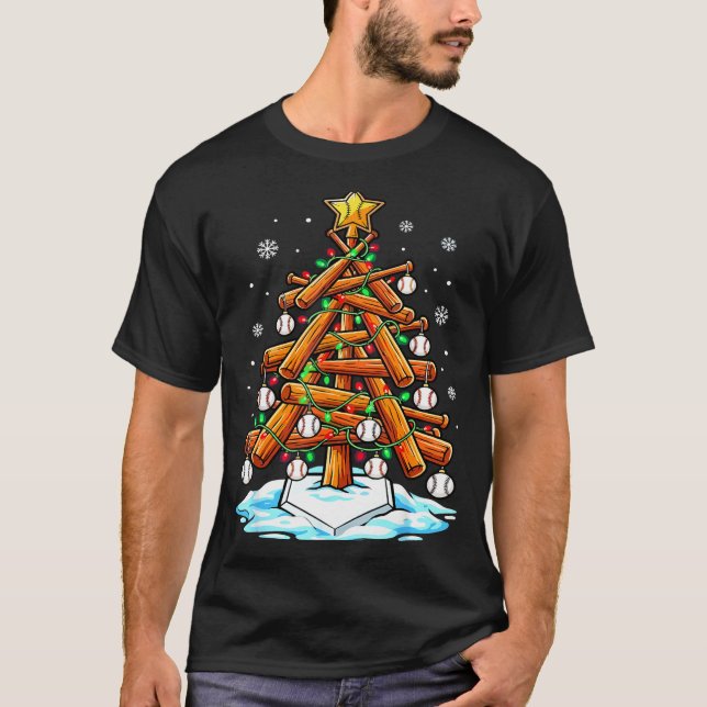 Christmas Baseball Tree Lights Xmas  T Shirt (Framsida)