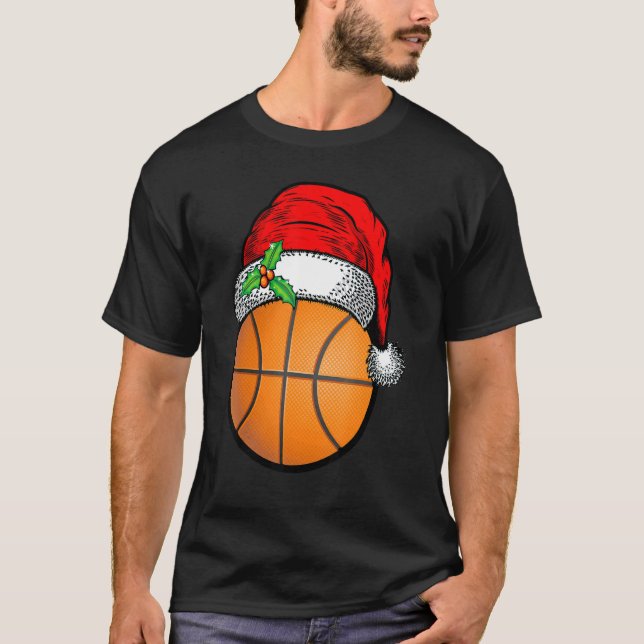 Christmas Basketball Ball Santa Hat Xmas Sport For T Shirt (Framsida)