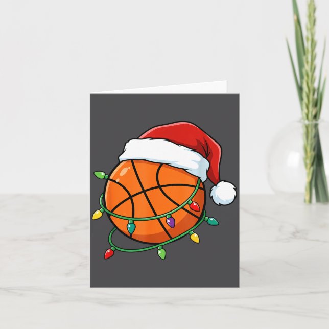 Christmas Basketball Santa Hat Wrapped In Lights H Kort (Framsida)