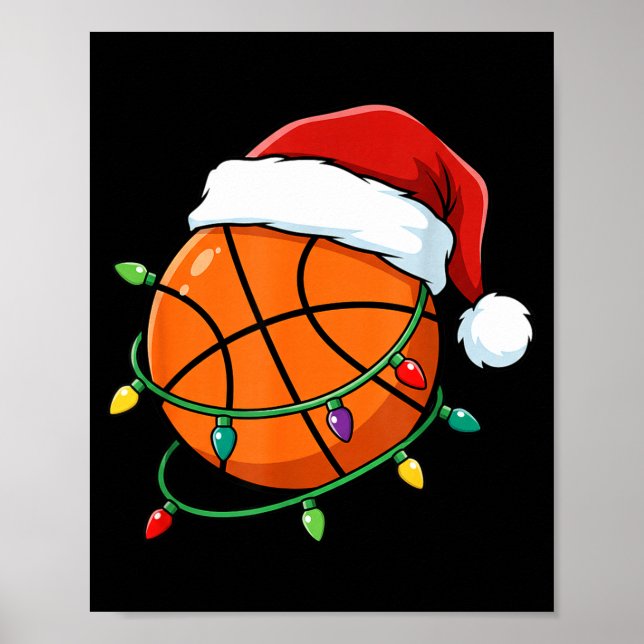 Christmas Basketball Santa Hat Wrapped In Lights H Poster (Framsidan)