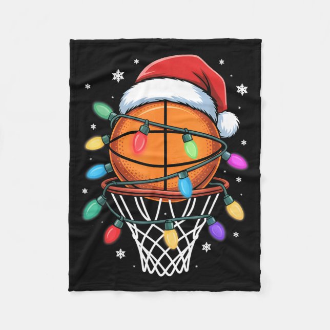 Christmas Basketball Santa Hat Xmas Light Basketba Fleecefilt (Framsidan)