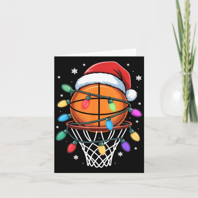 Christmas Basketball Santa Hat Xmas Light Basketba Kort (Framsida)