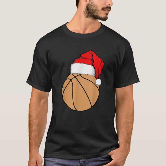 Christmas Basketball Santa  T Shirt (Framsida)