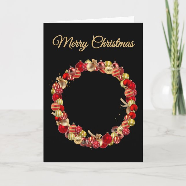 Christmas Bauble wreath with greeting black blank Kort (Framsida)