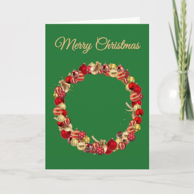 Christmas Bauble wreath with greeting green blank Kort (Framsida)